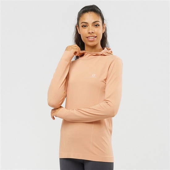 Dámské Mezivrstvy Salomon ESSENTIAL SEAMLESS HOODIE Béžový | UQS-318025
